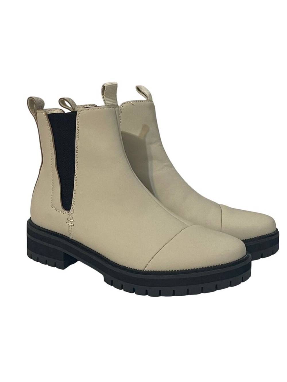 Toms Dakota Chelsea Boots Leather Lug Sole Women's Size 9 Cream Beige Black